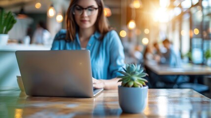 Wall Mural - The woman using laptop