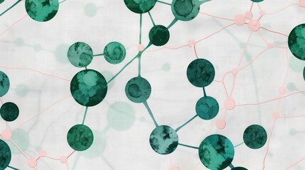 Poster - Forest green dots connected by blush pink lines on a light gray canvas, text focus in the upper center
