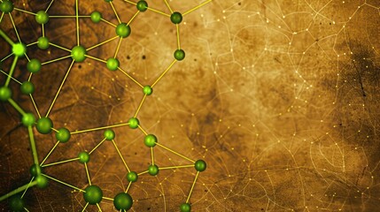 Poster - Forest green dots connected by lime green lines on a warm brown canvas, text space in the top left