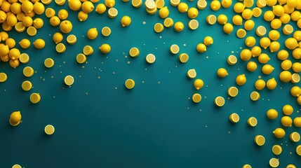 Poster - Electric yellow dots with lemon links on a deep teal base, text focus area in the upper left