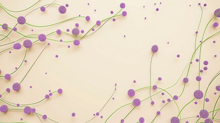 Poster - Dots of lavender connected by moss green lines on a beige background, with a clear area for text in the upper center