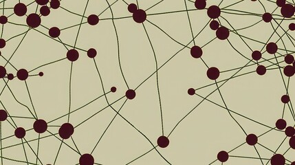 Poster - Dots of deep maroon connected by olive green lines on a taupe background, designated area for text in the upper center