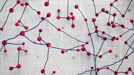 Poster - Cherry red dots interconnected by navy blue lines over a light gray canvas, designated area for text in the upper center