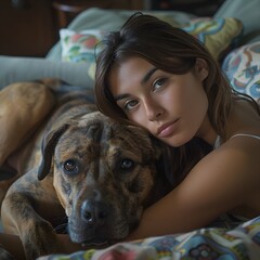 Portrait of a beautiful girl with brown hair and dark eyes