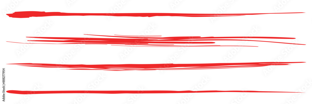 Drawy Red Line Various red crayon drawn lines, underlines and curved strokes. Doodle ...