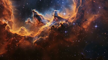 Poster - Enchanting depiction of a nebula in deep space showcasing a blend of vibrant hues and starry formations against a backdrop of infinite darkness