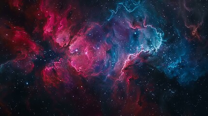 Poster - Enchanting depiction of a nebula in deep space showcasing a blend of vibrant hues and starry formations against a backdrop of infinite darkness