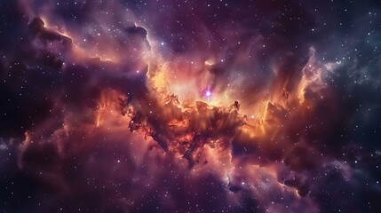 Poster - Majestic nebula formation with colorful gas clouds illuminated by distant stars set against the vast darkness of deep space