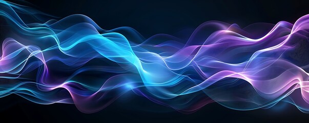 Wall Mural - Modern abstract design featuring fluid blue and purple waves on black, vector illustration for high-res banners.