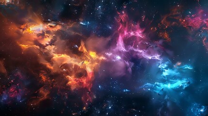 Poster - Majestic nebula formation with colorful gas clouds illuminated by distant stars set against the vast darkness of deep space