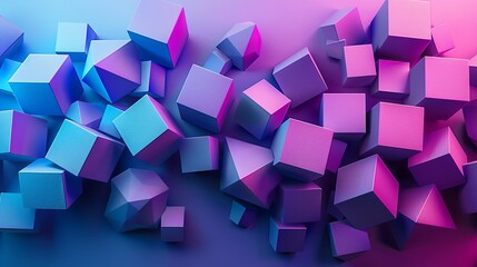 Poster - 3D rendering of a pile of randomly sized cubes with a pink to blue gradient.