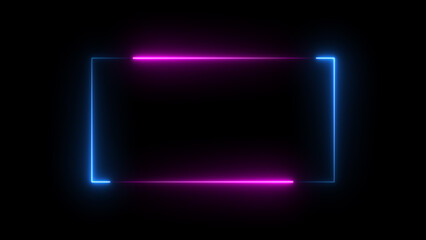 Wall Mural - Neon light blue purple rectangle frame loading icon background in retro style, 4k illustration.	