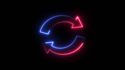 Wall Mural - Neon arrow loading and uploading icon concept. Neon arrow rotation background	