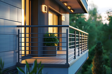 Canvas Print - cozy balcony of a modern apartment balcony with aluminum railings