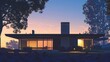 © Salman - Suburban Modern home at dawn, its silhouette outlined against the early morning sky, highlighting the interplay of shadows and architectural forms