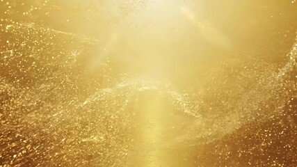 Aufkleber - Golden water droplets and spray in the air, creating a shimmering effect.