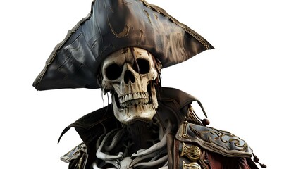 Haunting 3D render of a cursed pirate skeleton with glowing eyes.