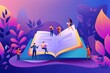 © Ben Kuang - Tiny people with giant open book amidst lush colorful foliage vibrant illustration