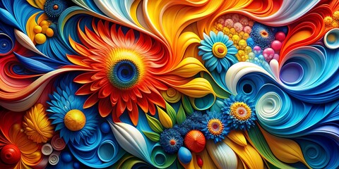  Abstract Floral Tapestry Vibrant 3D Render of Twisted Petals and Spirals, digital art, abstract, floral, 3d, render, design