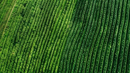 Poster - A bird's-eye perspective captures the vibrant green rows of a potato field