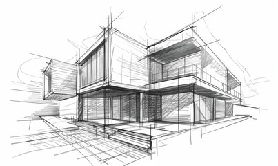 Wall Mural - Detailed architectural sketch of a modern building design.