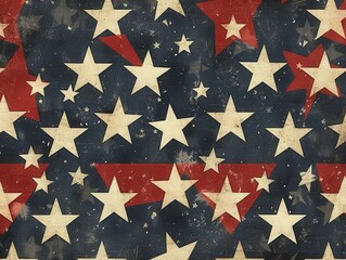 Vintage patriotic stars pattern with red, white, and blue colors. Perfect for American-themed designs and backgrounds.