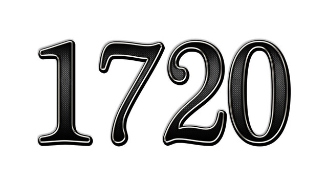 black metal 3d design of number 1720 on white background.	