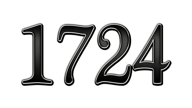 black metal 3d design of number 1724 on white background.	