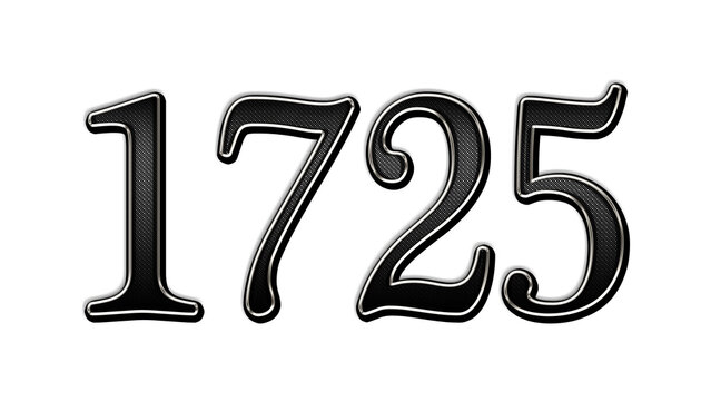 black metal 3d design of number 1725 on white background.	
