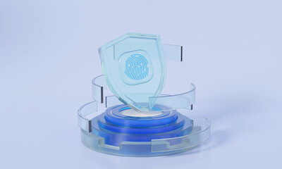 Poster - fingerprint data cyber security check login shield protection account on pastel background. secure t