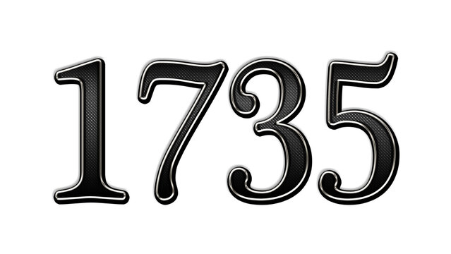 black metal 3d design of number 1735 on white background.	