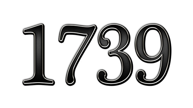 black metal 3d design of number 1739 on white background.	