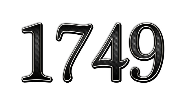 black metal 3d design of number 1749 on white background.	
