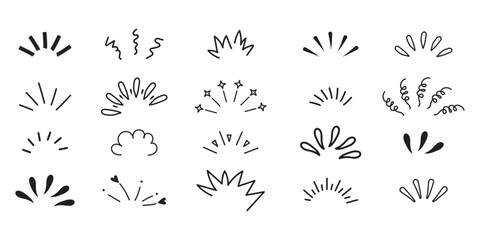 Wall Mural - doodle shine sunburst sparkle ray elements. hand drawn pop surprise line frame for title headline il