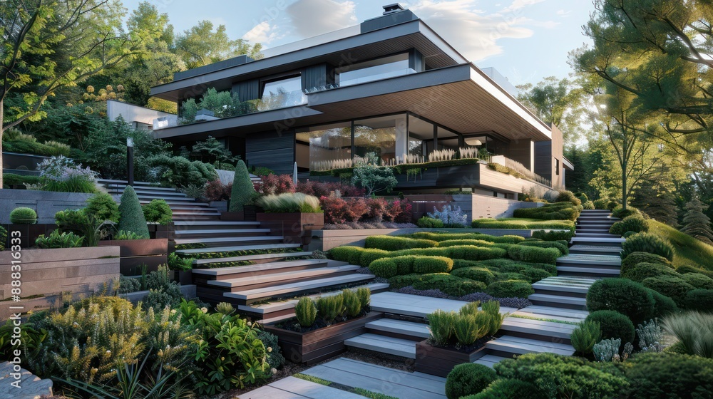 Foto contemporary suburban home with a series of cascading terraces ...