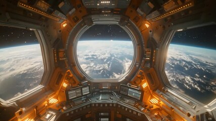 Poster - view the earths curvature and clouds from a space tourism vehicle with large windows offering panora