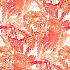 Wall Mural - Seamless pattern of autumn leaves. Watercolor on paper texture. red and orange tones. 