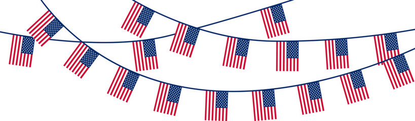 Wall Mural - Bunting flag with USA flag colors. Fourth of July ,Memorial day and Labor day concept. American flags hanging garland	