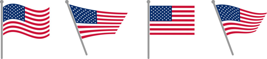 Wall Mural - USA flag icons vector set. United States of America flat  badges.Flag of usa vector flat symbol collection.USA flag labels set.Set of American flag icons .
