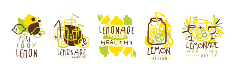 Sticker - Squeezed Fresh Lemonade Yellow Badge Original Design Vector Set