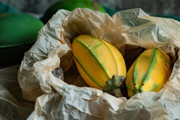 Sticker - Green and yellow papaya with paper wrapping