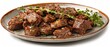 © LimeSky - Grilled diced beef with garlic and thyme on white plate