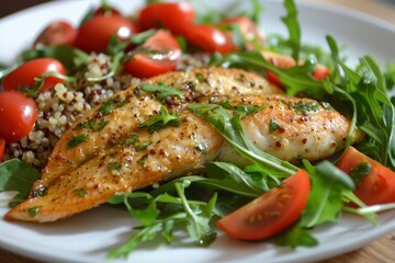 Sticker - Grilled tilapia with quinoa and arugula salad