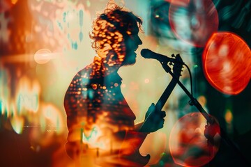 Wall Mural - Guitarist and audience in double exposure