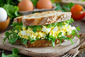 Sticker - Healthy breakfast with egg salad sandwich and greens