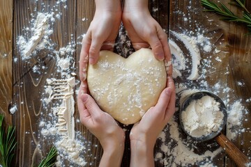 Sticker - Heart shaped dough handled by caring female hands during cooking