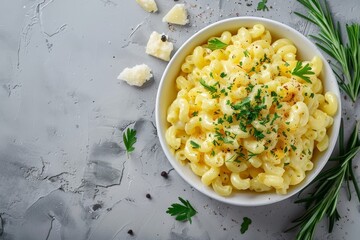 Canvas Print - Herb infused mac and cheese in bowl top view