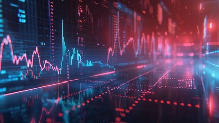 Poster - glowing forex chart interface wallpaper. concept of investment, trading, shares or analysis, finance