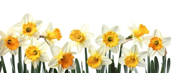 Poster - Isolated daffodils on white Yellow spring flowers Text space Mother s day