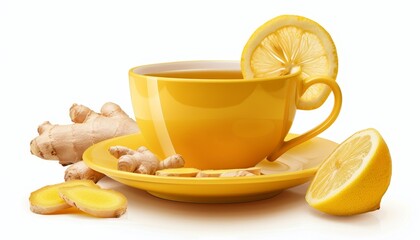 Sticker - Isolated ginger tea with lemon slice cup